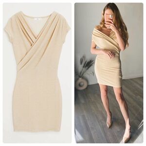 Mango Gold Wrap Effect Dress Short